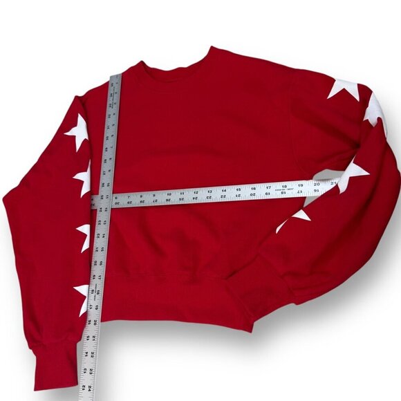 Reflex Sweatshirt Sz S Red Stars Long Sleeve Crew Neck Cropped Fleece Pullover - Picture 6 of 9
